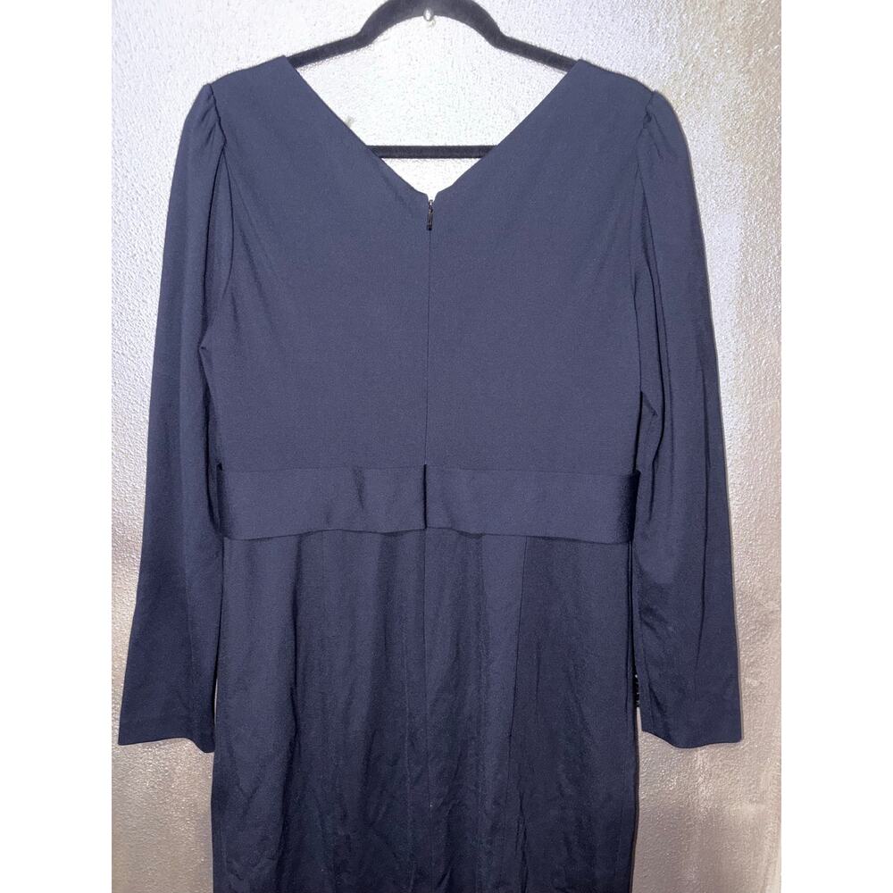 Elie Tahari Zoe Stargazer Dress 12 Navy Ruched V Neck Long Sleeve Sheath NWT - Picture 8 of 11